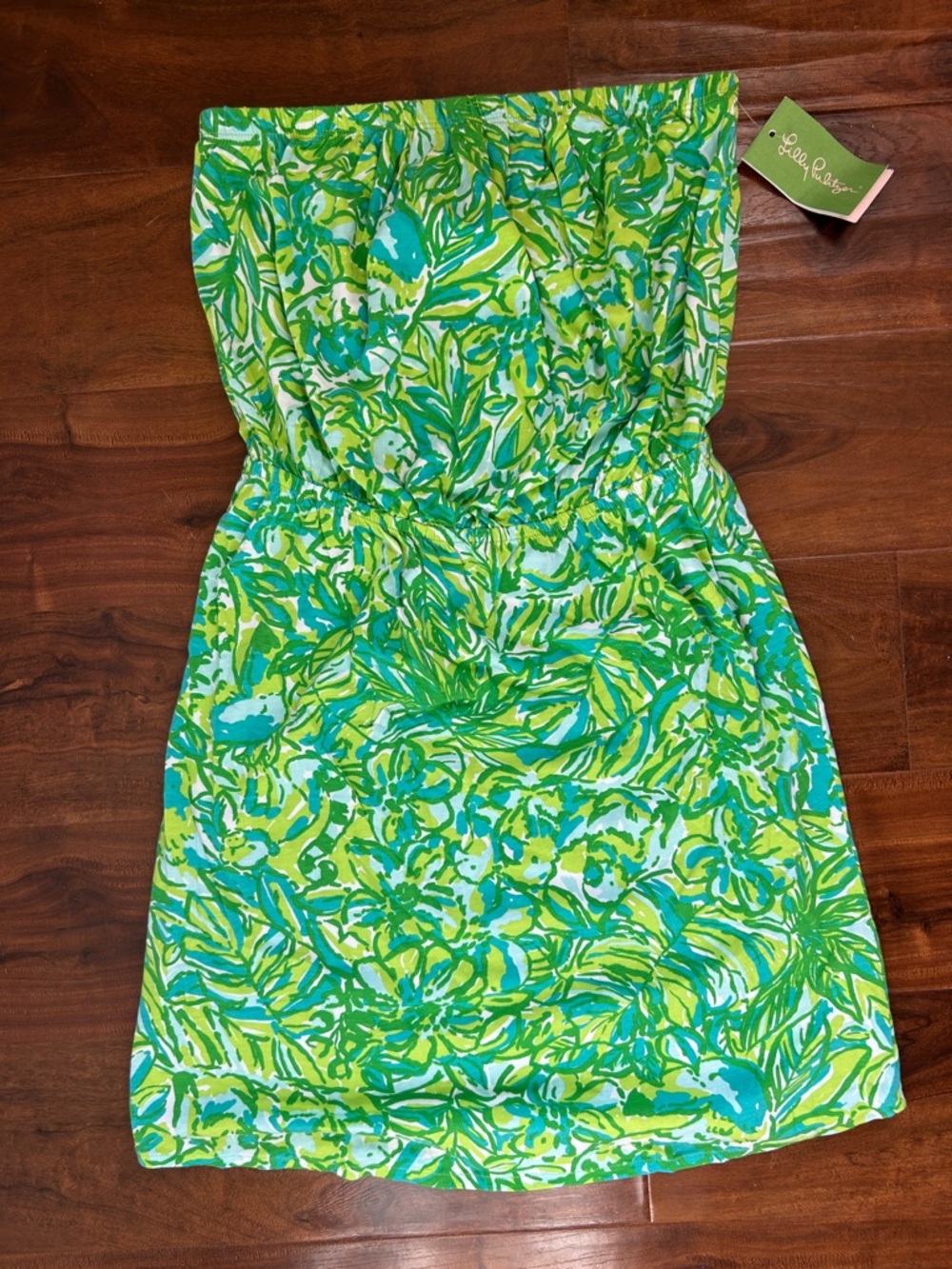 Lilly Pulitzer Green & Turquoise Floral Strapless Dress
